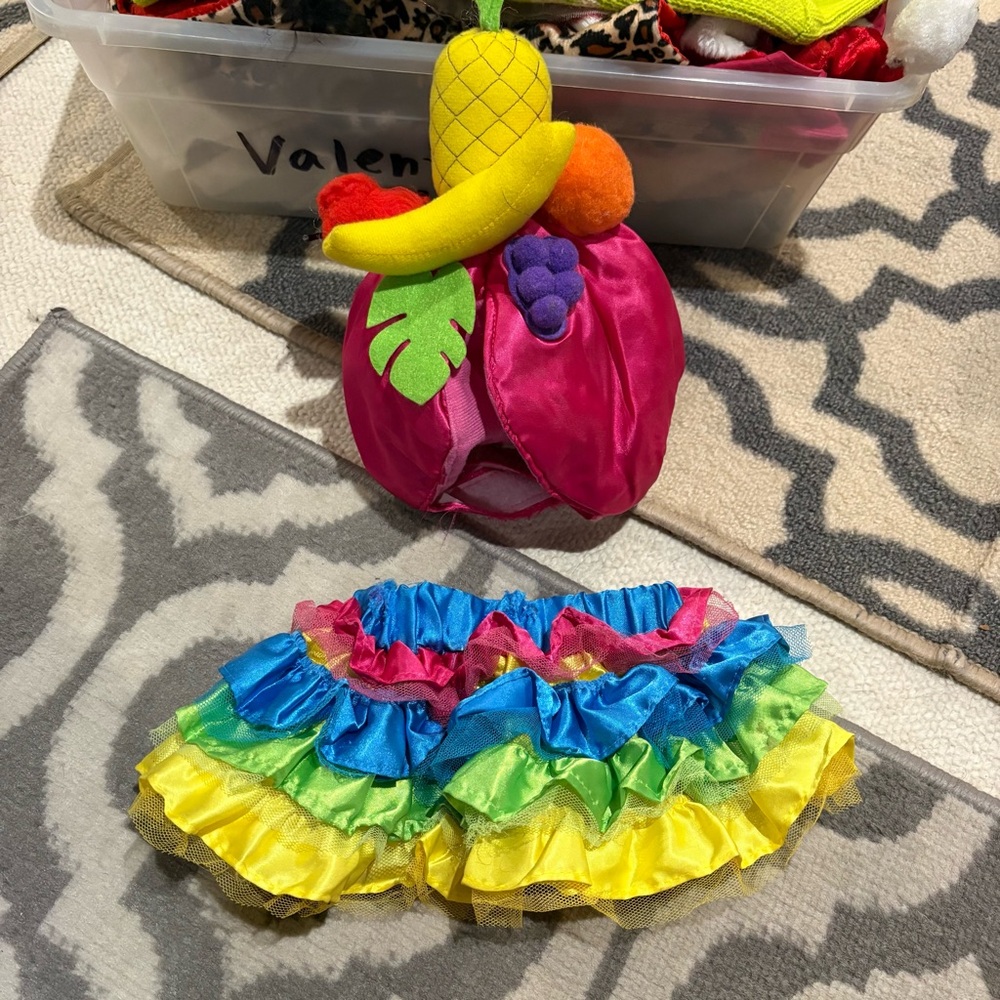 Small Dog (Chiquita banana ) jBright Rainbow Ruffle Skirt & Fruit Hat Set ( s/M